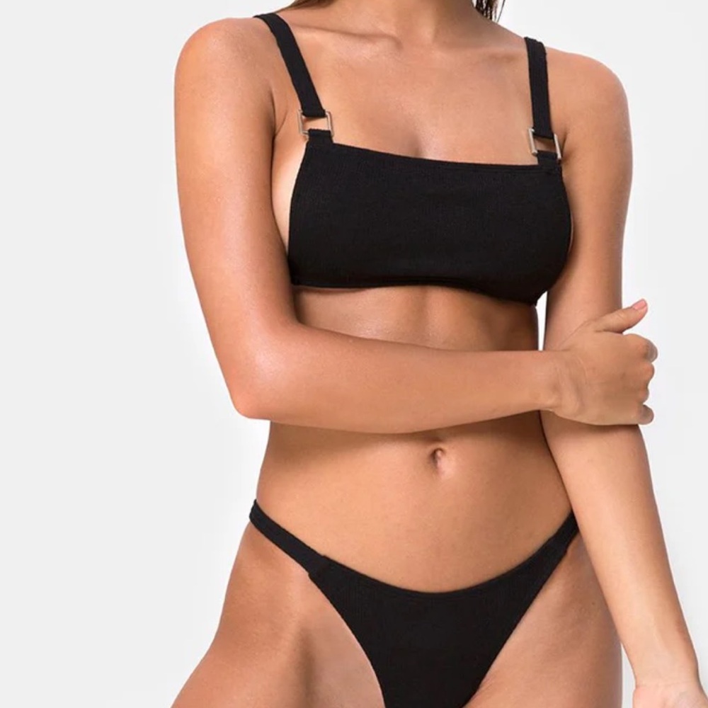 Motel Rocks Leema Black Textured Swimwear Set